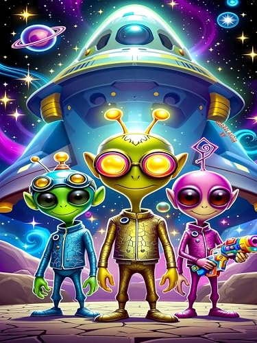 DFPSCLLA 5D Diamond Painting Kits for Adults, Alien Diamond Art Kit, DIY Full Round Drill Diamond Dot Gem Art Kits for Beginners, Home Wall Decor 12x16 Inch - color: Alien