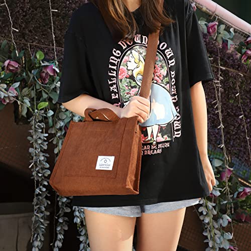 WantGor Tote Bag for Women, Corduroy Crossbody Bags Shoulder Handbag - color: Brown