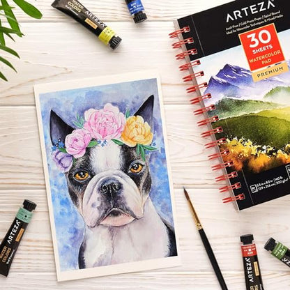 ARTEZA Watercolor Paper, Pack of 3, 30 Sheets Each, 5.5x8.5 Inches Watercolor Pad, 140lb/300gsm, Cold Press, Acid Free Art Paper - color: White