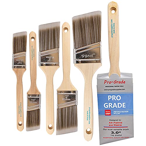 Pro Grade Angle Paint Brushes, Paint Brush Set for Trim & Walls, 6 Pc | Sash & cut-in detail | Furniture, cabinets, doors & fences | Interior & exterior | Latex, oil & stain | Medium stiff bristles