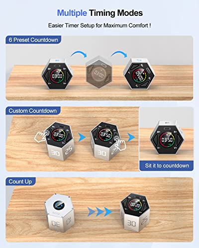 Ticktime T6 Pomodoro Timer Cube for Focus, Study, Work, Task, ADHD, Kitchen - color: Gray