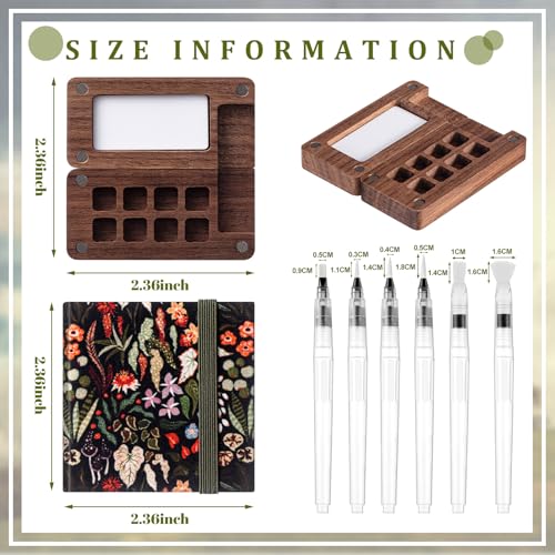 Qilery Mini Portable Watercolor Palette Set Wooden Grid Paint Box Watercolor Paper Sketch Book Brush Pens with Binder Clip for Painters Artist Not Include Paint(Rainforest Secrets) - style: Rainforest Secrets