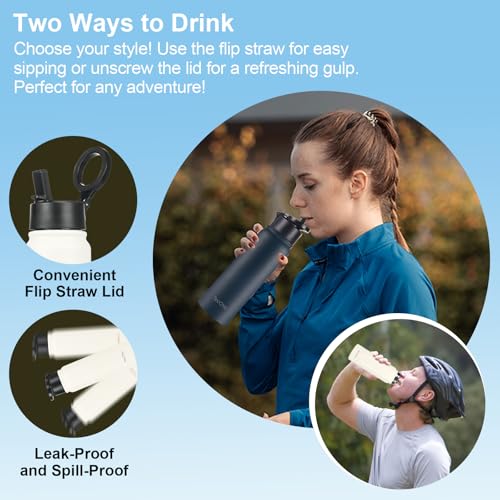 Insulated Water Bottle with Magnetic Phone Holder Compatible with MagSafe and iPhone,Double-Sided Magnet,Hot 12H Cold 24H,Stainless Steel Water Bottle Phone Mount for Sports Travel,27oz (Black) - color: Black