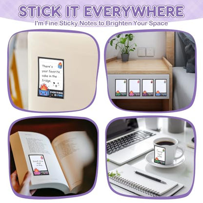 Dumpster On Fire Desk Accessories,12 Pads Pop up Cute Sticky Notes | 3.54 x 2.36 Inch,It's Fine I'm Fine Everything is Fine, Memo Notes Funny Office Gifts for Women Men Coworkers - color: 12pcs Dumpster-a