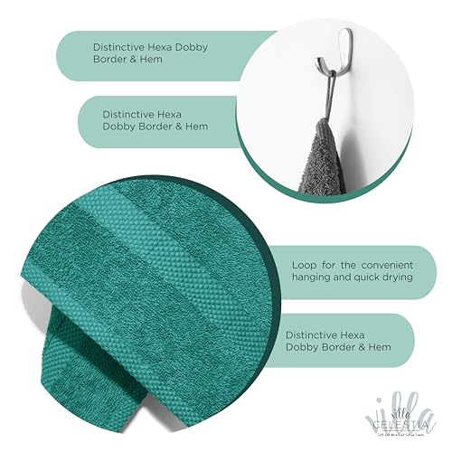 Villa Celestia 12-Piece 100% Cotton Towel Set, 4 Bath Towels, 4 Hand Towels, 4 Wash Cloth, Quick-Dry, Teal - color: Teal, size: Towel Set - Pack of 12