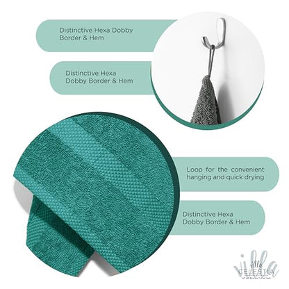 Villa Celestia 12-Piece 100% Cotton Towel Set, 4 Bath Towels, 4 Hand Towels, 4 Wash Cloth, Quick-Dry, Teal - color: Teal, size: Towel Set - Pack of 12