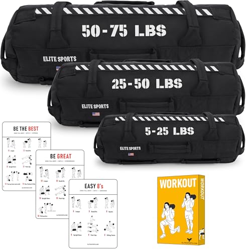 Elite Sports Workout Sandbag for Versatile, Intensive Core Muscles Fitness, Strength Training with Strategic Handle Placement (Unfilled) - color: Black, size: 25 TO 50 lbs (1 count)