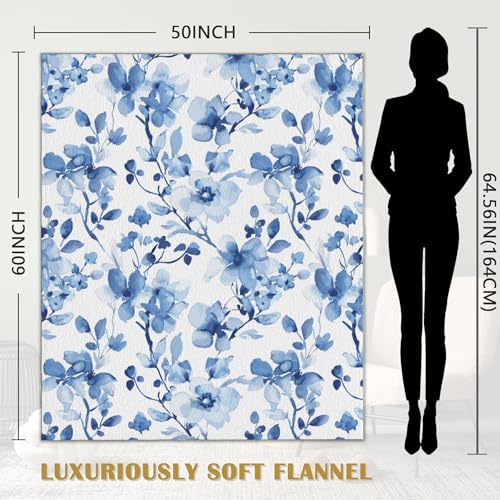 Pastel Floral Blanket, Blue Flower Soft Lightweight Throw Blanket for Sofa Couch Bed Room 50x60 inch - color: Pastel Blue