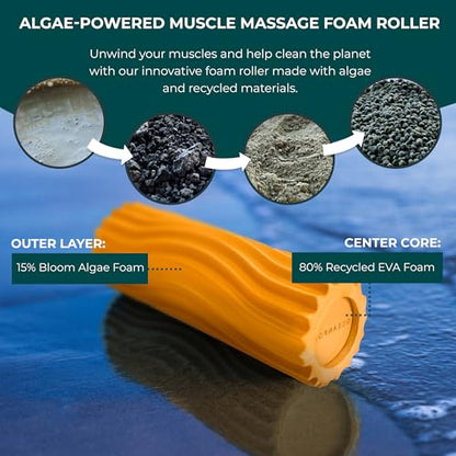 Oceanfoam Ripple Travel Foam Roller (11" x 3.35") Firm Mini Foam Roller for Physical Therapy, Deep Tissue Massage, Back Pain - High Density, Ergonomic Wave Textured - Yoga, Pilates, Exercise (Gold) - color: Gold