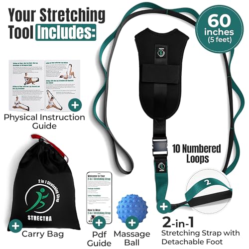Stretch Strap with Loops Physical Therapy - Full Body Exercise Straps for Stretching with Detachable Foot - Leg & Calf Stretcher for Plantar Fasciitis, Physical Therapy, Pain Relief, and Flexibility - color: Forest Green