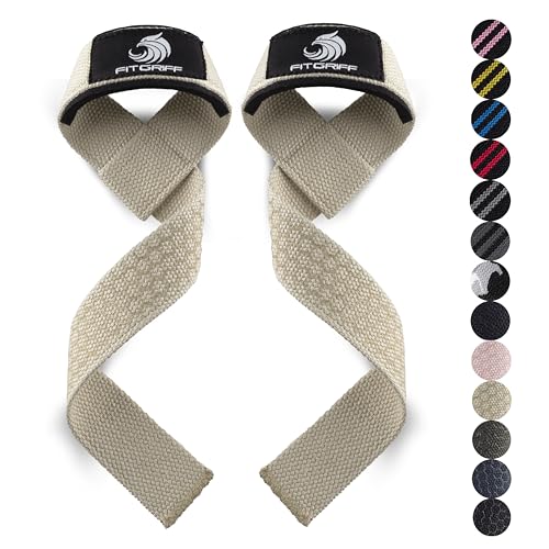 Fitgriff® Lifting Wrist Straps for Weightlifting, Gym, Deadlift, Workout (Made of Premium Cotton & Padded) - Men & Women - color: Sand (Grip), size: Standard (above 6.3' Wrist)