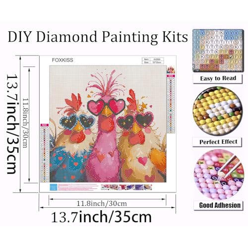 Diamond Art Painting Kits for Adults, Cute Chickens Full Drill Diamond Dots Paintings for Beginners, Funny Farm Animal Round 5D Paint with Diamonds Pictures Gem Art Painting Kits DIY Crafts 14x14In - color: Chicken
