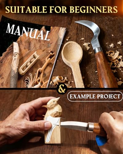 Wood Carving Kit Whittling Kit: Wood Carving Knife Tools with Leather Case | Woodworking Hobby Kit for Beginners Adult Kids, Relaxing Creative Projects, DIY Art Craft Gift for Men Teens - color: Brown(Lite Version)