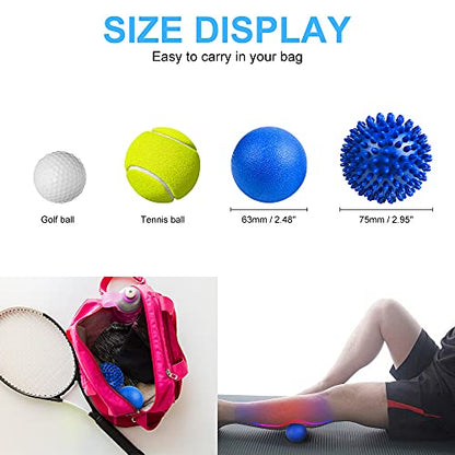 URAQT Spiky Massage Ball Set, 2 Pack Physical Therapy Massage Balls, Hard Lacrosse Ball & Spiky Massage Ball for Myofascial Release and Trigger Point Deep Tissue Massage (Blue) - color: 2pcs