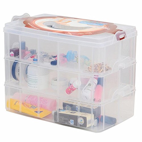 Kamay's Large 3 Tier Stackable Adjustable Compartment Slot Bead Craft Jewellery Tool Storage Organiser,Snap-lock Tray Container with 30 Compartments White - style: Large 3 Tier 30 Compartments white