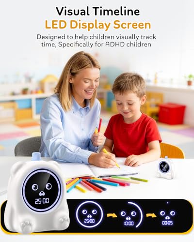 199 Min Visual Timer for Kids, 2 Minute teenth Brushing, Cute Bear Deign | Adjustable Sound Alert, Productivity Timers for ADHD, Silent Operation, Desk Time Management Tool for Toddler - color: White