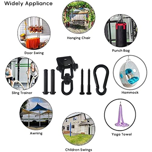 Hammock Hanging Kit 360° Rotating Hanging Chair Hardware 1000 lb Capacity - color: Black, size: 1