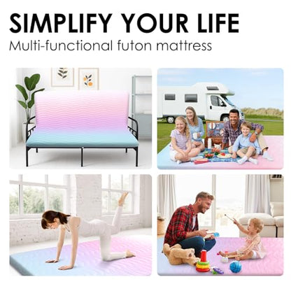 SCHNAUZER HOME Japanese Futon Floor Mattress Full 3.5" Thick Rainbow - color: Rainbow, size: Full( 80 x 54)