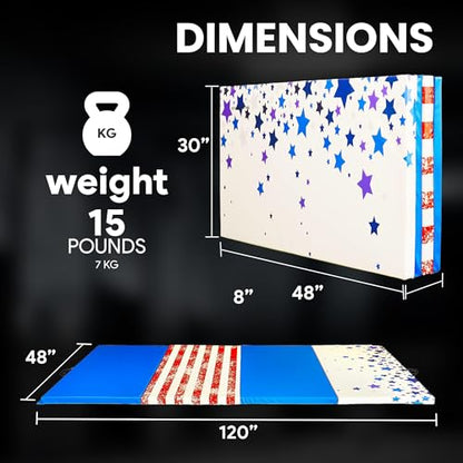 BalanceFrom 10x4 Feet 4-Panel Folding Gymnastics Mat – 2-Inch Thick Pad with Vinyl Surface and Carrying Handles for Tumbling, Yoga, Pilates, Home Workouts, and Martial Arts - color: Star-Stripe