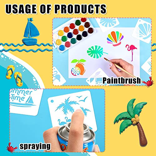 Augshy 56 Pack Summer Stencils for Painting, 3 Inch Beach Crafts Template | Reusable Hawaiian Ocean Life Stencils, Scrapbooking Drawing Wall Floor Decor, DIY Rock Painting Airbrush Fabric Art, 3 Inch - style: Hawaii