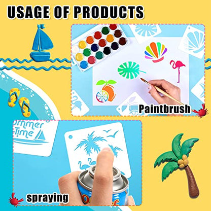 Augshy 56 Pack Summer Stencils for Painting, 3 Inch Beach Crafts Template | Reusable Hawaiian Ocean Life Stencils, Scrapbooking Drawing Wall Floor Decor, DIY Rock Painting Airbrush Fabric Art, 3 Inch - style: Hawaii
