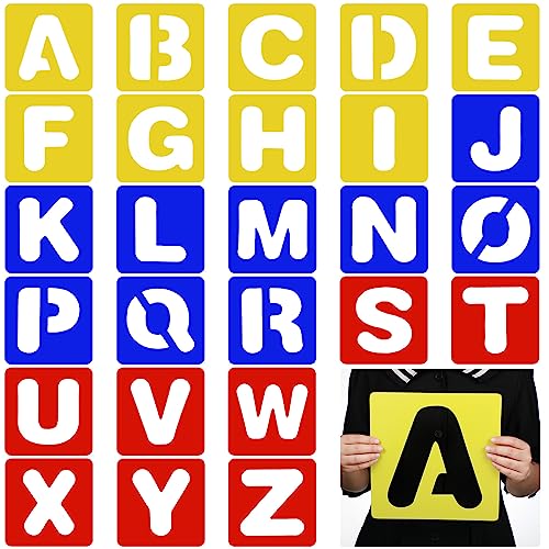 TecUnite 26 Pieces Alphabet Stencils Plastic Learning DIY,10 X 10 Inches | Complete A-Z Letter Stencils for Painting, Reusable Templates for Kids Education, Classroom Teaching, Wall Decor Crafts - size: 10 x 10 Inches