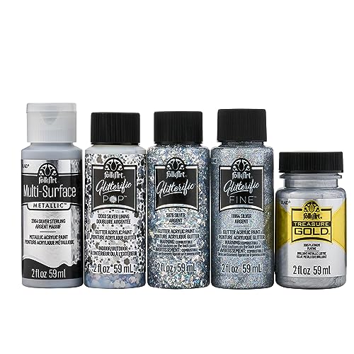 FolkArt Best of Silvers Acrylic Craft Paint Set Featuring 5 Premium Silver Paint Formulas, 96423 - color: Best of Silvers