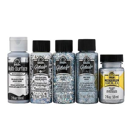 FolkArt Best of Silvers Acrylic Craft Paint Set Featuring 5 Premium Silver Paint Formulas, 96423 - color: Best of Silvers