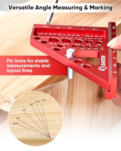 Saker 3D Multi-Angle Measuring Square Ruler, Aluminum Alloy Carpenter Square, 0-90° Precision Hole Scribing Ruler with Angle Pin for Woodworking, Engineering, and Construction Projects - size: 4.4inch