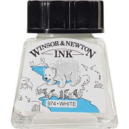 Winsor & Newton Drawing Ink, 14ml Bottle, White | Fast-drying, transparent & water-resistant; Outstanding Color Brilliance; Perfect for brush, dip pen, airbrush applications. - color: White, style: 14ml Bottle