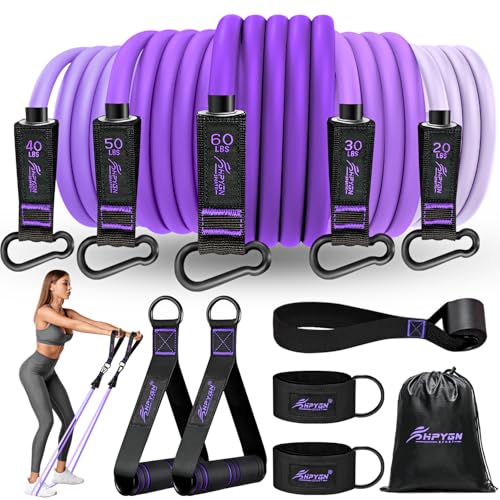HPYGN Resistance Bands, Exercise Bands with Handles, Fitness Bands, Workout Bands with Door Anchor and Ankle Straps, for Heavy Resistance Training, Physical Therapy, Shape Body, Yoga, Home Workout Set - color: purple, style: 200LBS