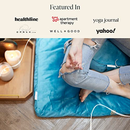 Mindful Modern Meditation Cushion & Mat Bundle - Luxury Velvet Zafu Floor Pillow & Rectangular Mat - Turquoise