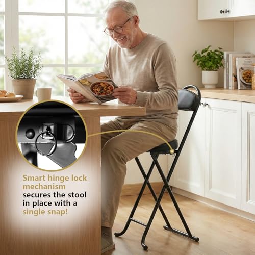 Folding Bar Stool,24" Portable High Counter Foldable Stool Chair - color: Black