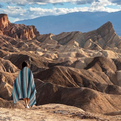 Authentic Extra Large Mexican Blanket - Handwoven Yoga, Serape, Artisanal Falsa, Beach, Camping, Picnic, Outdoor Blanket (King Turquoise) - color: Blue Turquoise