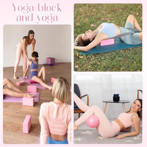 18 Pieces Yoga Block and Pilates Ball Set, 12 Foam Non-slip Yoga Bricks with 6 Small Exercise Balls for Pilates, Stretching & Home Workout
