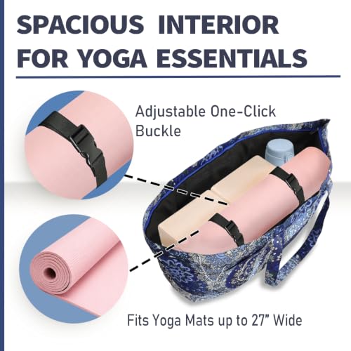 Yoga Mat Bag Yoga Tote Bag with Large Waterproof Zipper Pocket and Drawstring Pocket Yoga Mat Bag Carrier Fit Most Size Mats and All You Stuff - color: blue