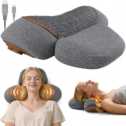Pillow Massage Neck Hump 3-in-1 Massager Pillow with Heat, Deep Tissue Relief Neck Traction, Cervical Support Hump Corrector for Women and Men, Memory Foam Support Dark Gray