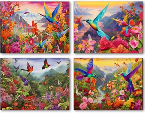 DOTSOPS 4 Pcs Hummingbird Diamond Painting Kits for Adults Round Full Drill | Art Painting Kit,Crafts DIY 5D Diamond Art Packs Kits,Full for Adults Beginner,Home Wall Decoration Gift 11.8 x 15.7 Inches - color: Flowers Bird