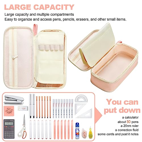 YOKUMA Cute Pencil Case for Girls Big Capacity Pencil Pouch Bag Box,Pink | Expandable,Cute,Durable Zipper,Lightweight,Aesthetic,Back to School Supplies Gift for Kids Students College Adults Preppy - color: Pink