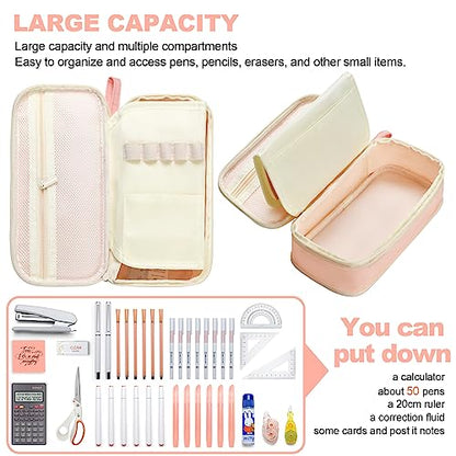 YOKUMA Cute Pencil Case for Girls Big Capacity Pencil Pouch Bag Box,Pink | Expandable,Cute,Durable Zipper,Lightweight,Aesthetic,Back to School Supplies Gift for Kids Students College Adults Preppy - color: Pink