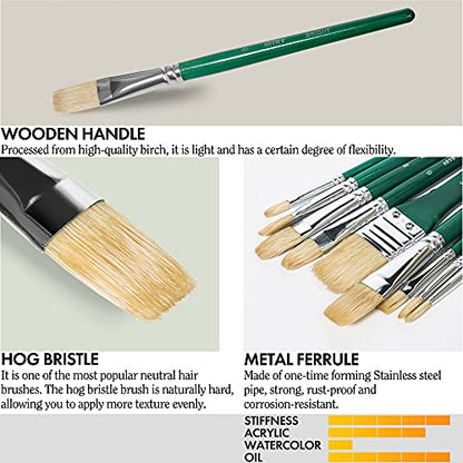 ARTIFY 10 Pieces Paint Brush Set, Intermediate Series, Includes a Carrying Case, Premium Hog Bristle Brushes for Acrylic and Oil Painting (Green - Hog Bristle) - color: Green - Hog Bristle