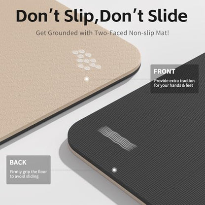 PAIDU Yoga Mat 8mm TPE Non‑Slip Fitness Mat with Strap for Home Workouts - color: 베이지&블랙