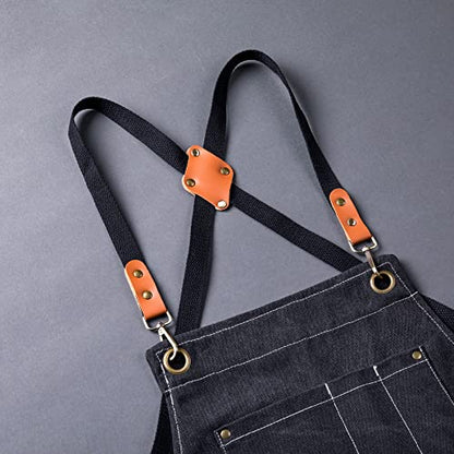 Aoomzoon Canvas Aprons for Men Chef Apron, Work Apron with Large Pockets - 16oz Heavy Duty Cross Back, BBQ, Cooking - color: Black