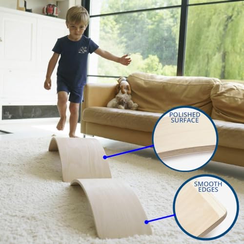 Wooden Wobble Balance Board Gentle Monster 35 Inch Rocker Board trainer, Yoga Curvy Board for Office & Classroom Adult (LIHG BLUE)