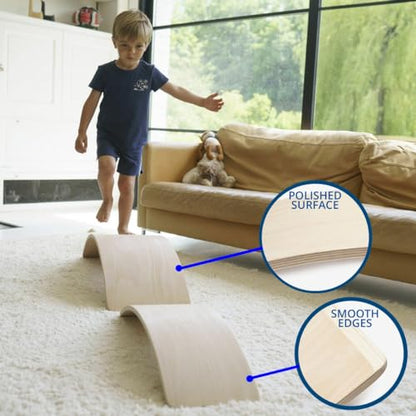 Wooden Wobble Balance Board Gentle Monster 35 Inch Rocker Board trainer, Yoga Curvy Board for Office & Classroom Adult (LIHG BLUE)