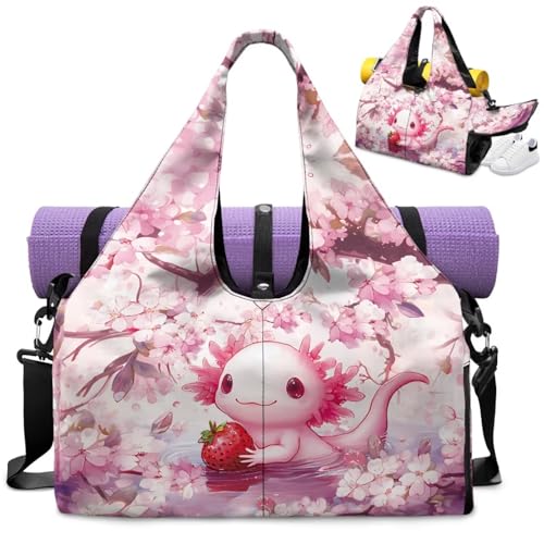 Gym Bag with Yoga Mat Holder Large Tote Bag With Multi Pockets for Women Men Dry Wet Separated Pocket Carryall Yoga Tote Bag for Pilates Travel Workout Office - color: Cute Salamander