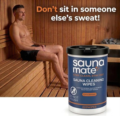 Sauna Cleaning Wipes, 220 Count, Unscented Disposable Sauna Wipes, Cleans Sweat, Oil & Grime Between Uses, For Sauna Benches & Backrests, Home, Gym & Commercial Use