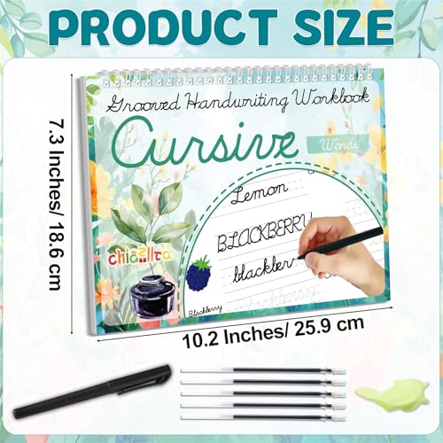 chiazllta Grooved Cursive Handwriting Workbook with Disappearing Ink Pens Magic Reusable Grooved Cursive Writing Practice for Beginners Kids Kickoff Student Workbook Homeschooling Supplies (Words) - style: Words