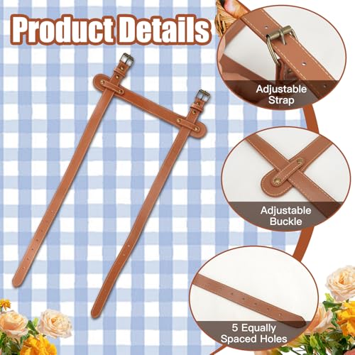 3PCS Outdoor Picnic Blanket Carry Strap, 24.4inch Leather Blanket Straps for Carrying, Yoga Mat Strap, Portable Handle Bedroll Motorcycle Blanket Roll Carrier with Adjustable Straps for Camping