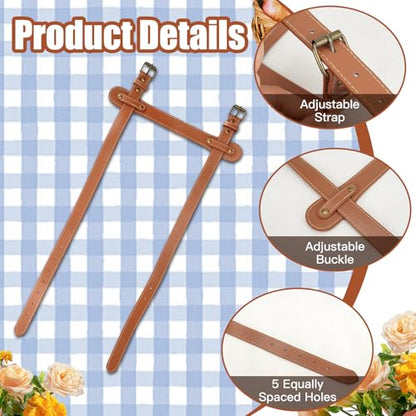 3PCS Outdoor Picnic Blanket Carry Strap, 24.4inch Leather Blanket Straps for Carrying, Yoga Mat Strap, Portable Handle Bedroll Motorcycle Blanket Roll Carrier with Adjustable Straps for Camping